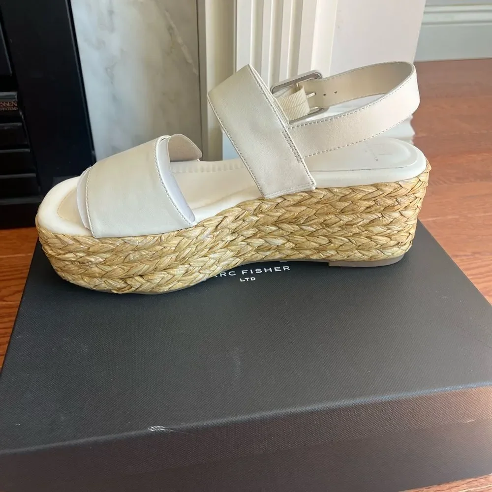 NWT MARC FISHER LTD PATRYCE‎ PLATFORM WEDGE SANDAL IN IVORY BRAND NEW IN BOX